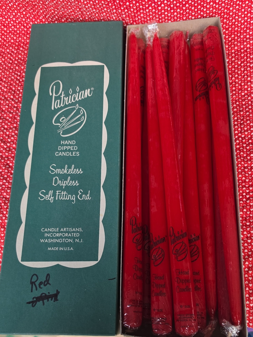 Vintage Patrician Red Hand-Dipped Taper Candles - Set